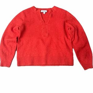 Marks & Spencer X Autograph Women 35” Bright Orange V-Neck Ribbed Sweater Wool